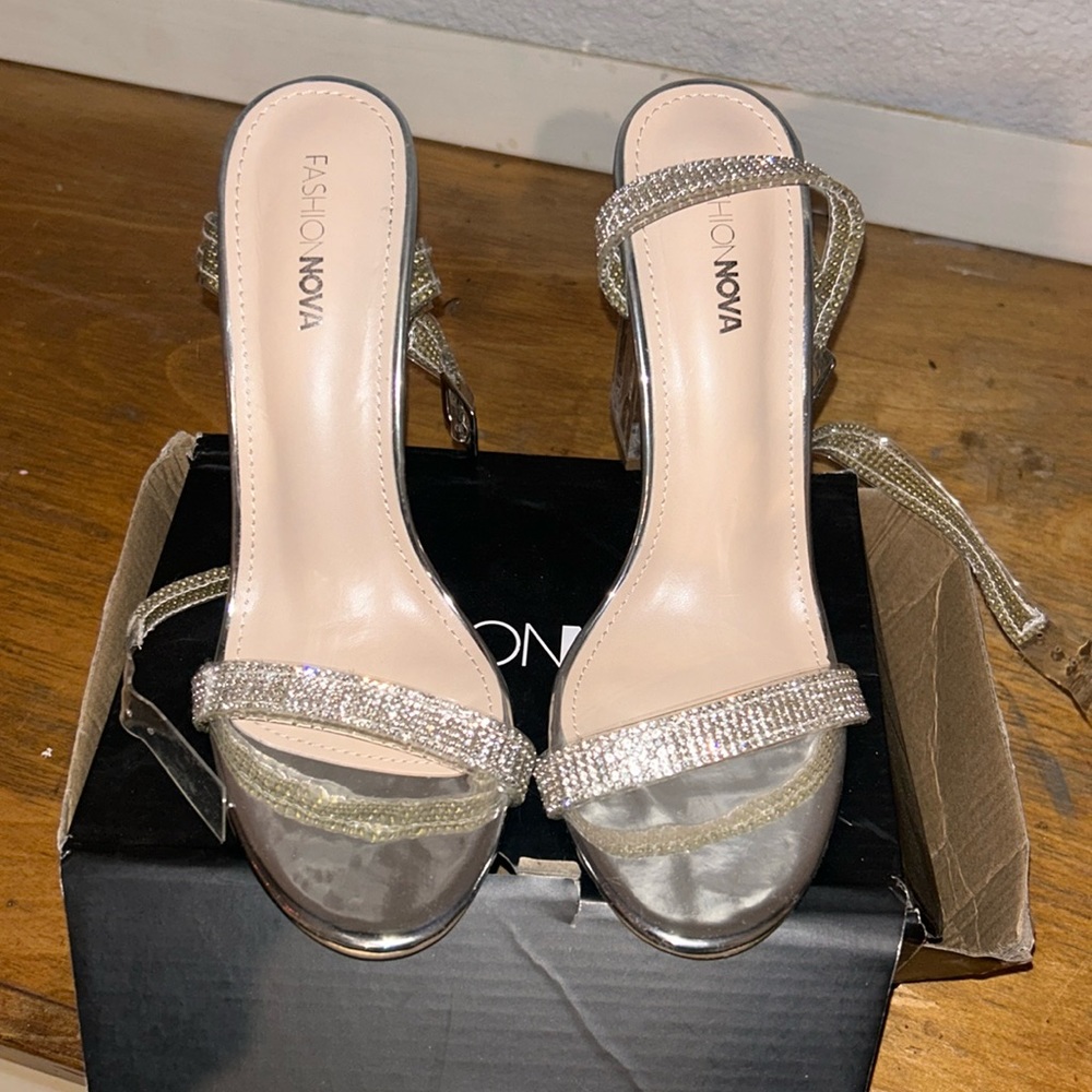 Silver rhinestone heels